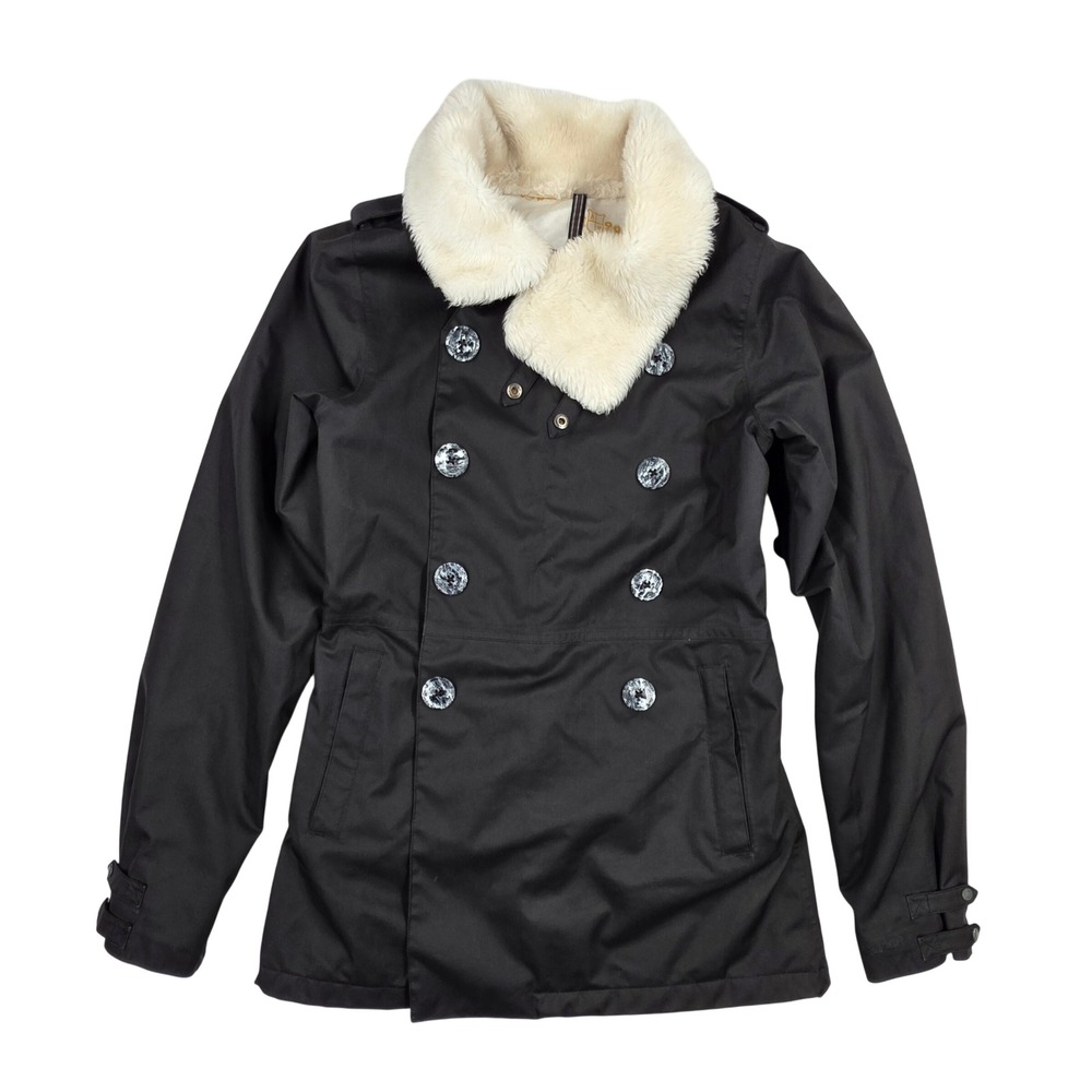 Burton The White Collection Dryride Snowboard Jacket Black Faux Fur Collar Small